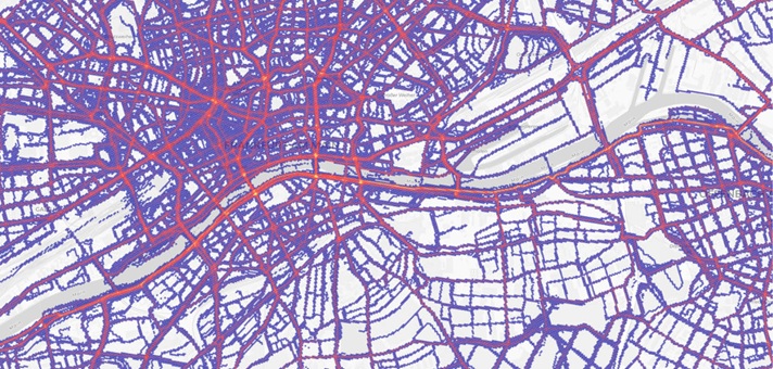 Karte einer Stadt mit Ausweisung der Heatmap