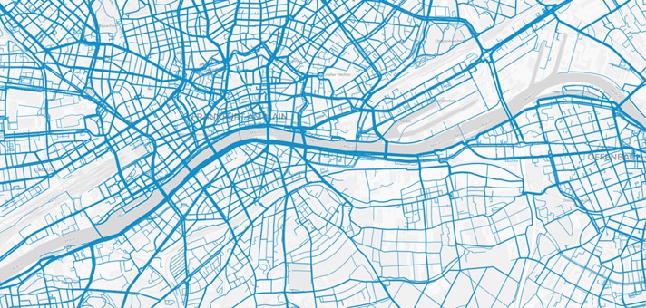 Karte einer Stadt mit Ausweisung der Verkehrsmengen
