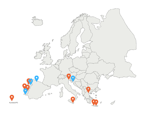 Graphic of Europe with several pins